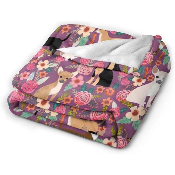 Unbranded Other - Chihuahua Dog Floral Pattern Flannel Throw Blanket Soft Cozy, Lightweight 80x60
